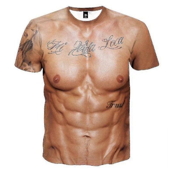 3D Muskeldragt Muskelmand Personlighed Realistisk Kortærmet T-shirt Model C04 XL