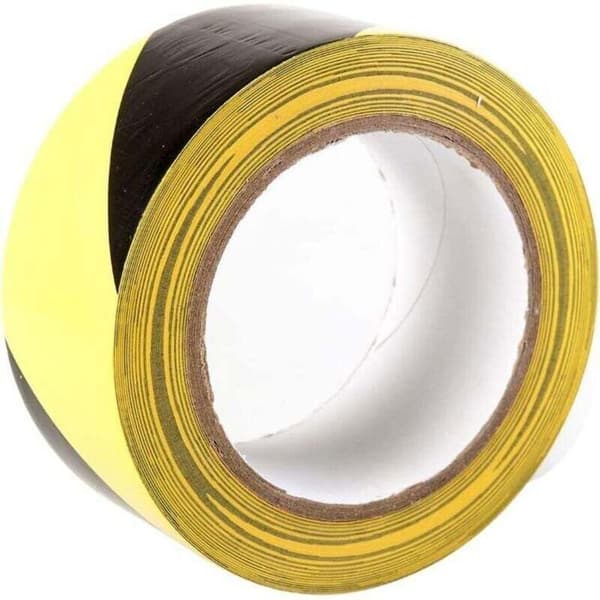 Advarselstape – 48 mm x 33 m pr. rulle – til gulvmarkering/sikkerhed – sort/gule striber – advarselstape