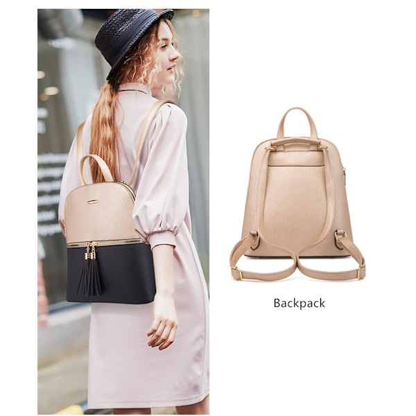 Mode Dam Ryggsäck Läder Ryggsäck med Axelrem Crossbody Väska Läder Korthållare Plånbok Set Gåva för Kvinnor A