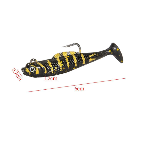 Kreativt fiskedrag krok verklighetstrogen realistiskt bete T-svans för utomhusbruk blå Black Aureate 60mmx12mmx7mm