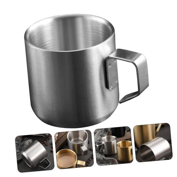 Dobbeltvægget kaffekrus i rustfrit stål, 150 ml + håndtag - Multifunktionelt - Mælk/Kaffe/Hverdag