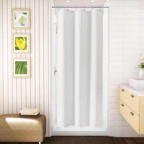Vit våfflad duschdraperi 100×180 cm - vattentät polyester, 6 metallringar, viktad fåll