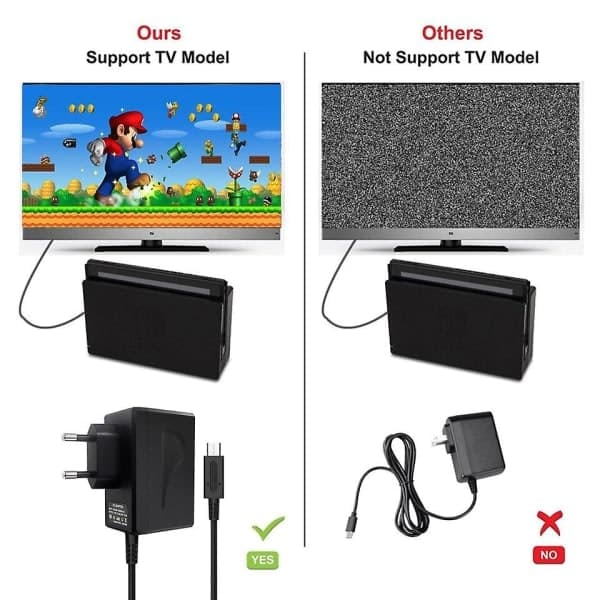 Strømadapterlader for Nintendo Switch, 15V 2.6A hurtiglading for Nintend Switch Dock/Kontroller, støtter TV-modus