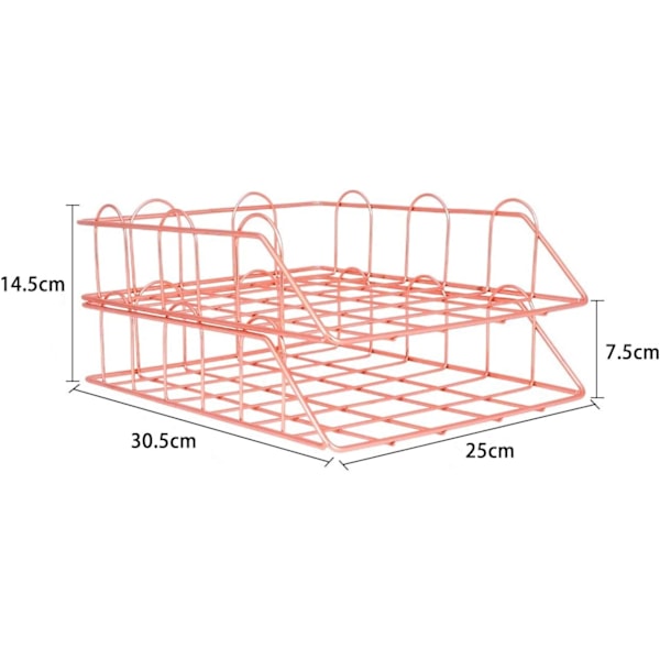 2-tasoinen A4-kokoinen metalliset pinoavat työpöydän järjestäjätiedostoteline lehtien säilytykseen paperin järjestäjälle Rose Gold Style 1
