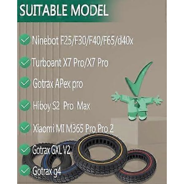 10x2 Massiva Däck, 10X2.125 50/75-6.1 10 Tum Tubeless Däck för Segway Ninebot D40X F25 F30