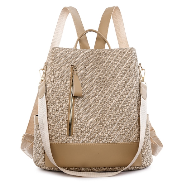 Fashionabel tyverisikret rygsæk til kvinder Rejse skuldertaske Casual iPad rygsæk Vintage skoletaske til piger Khaki