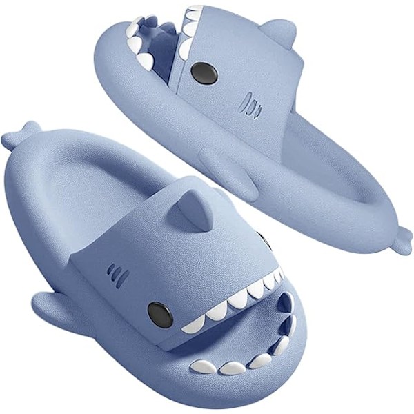 Hajtofflor för pojkar och flickor, Shark Flip Flops för män och kvinnor, Shark Slippers, Bekväma halkfria pool-hajsandaler med tjock sula för sommaren Light blue 38/39