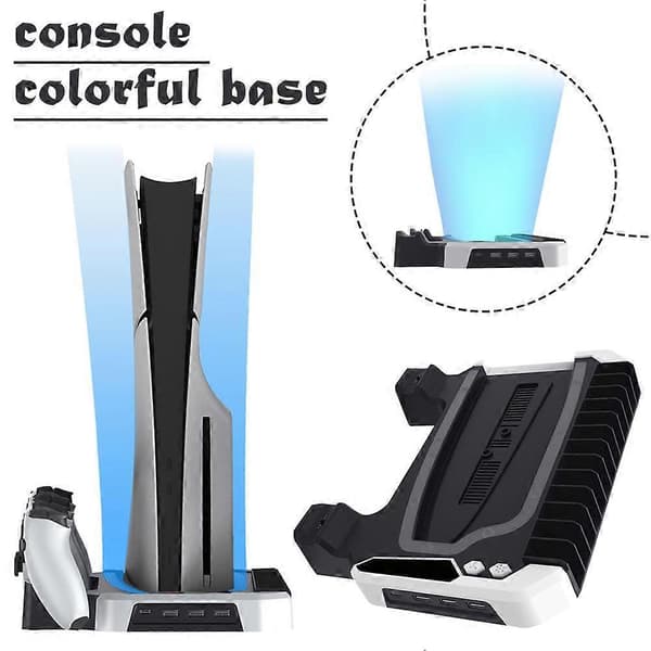 Fargerik base for PS5PRO-konsoll, multifunksjonell ladebase for håndkontroller