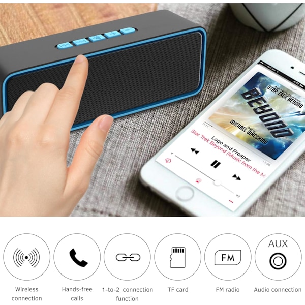 Bærbar Bluetooth-højttaler, Bluetooth 5.0 Trådløs Højttaler med Hi-Fi 3D Stereo Bas, Indbygget 1500mAh Batteri, 10 timers Spilletid (Blå)