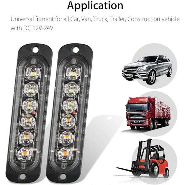 4-pak Motorisering Blinkende Lys og Tilbehør - Ultra Slim Blå 6 LED Strobelys - LED Lysbjælke Mini Emergency Lysbjælke 18 Blinkende Tilstande 12V-24