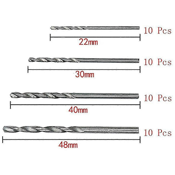 40 stk. 0,5 mm-2,0 mm rett skaft mini drillbits sett, små mini drillbits fullslipte HSS