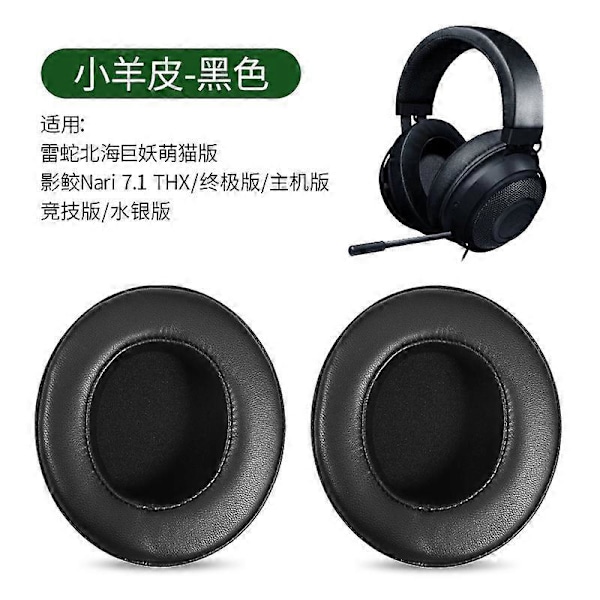 Öronkuddar och huvudbandsersättningskuddar för Razer Nari Ultimate 7.1 Gaming Headset black sheepskin