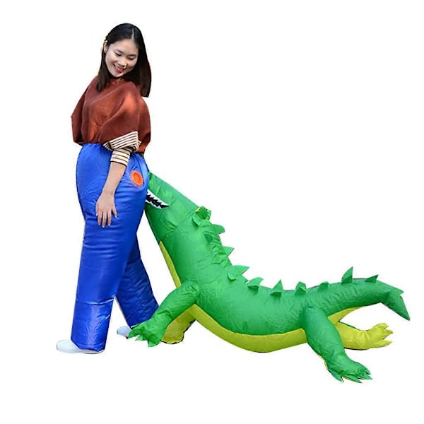 Puhallettava krokotiiliasu eläinsafariin, aikuisille, uutuus, polttarit, hauska, puhallettava, kannettava, ratsastettava asu, lihava puku, Halloween, sarjakuva, cosplay-tarvike