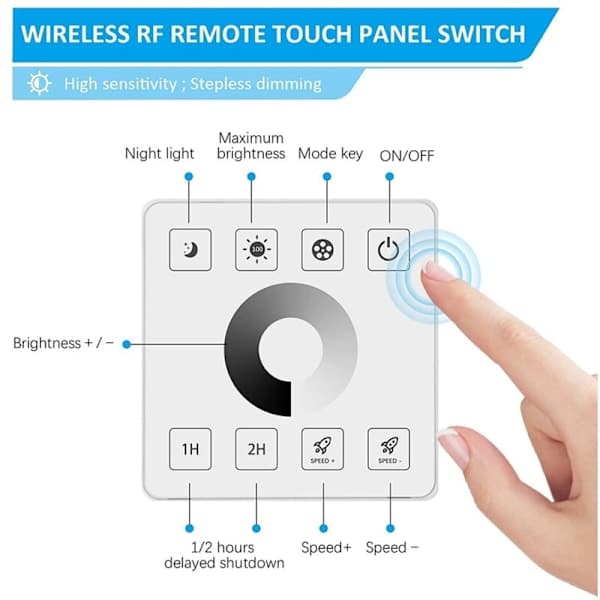 RF Touch Screen lysdæmpercontroller til enkeltfarvet LED-strip lys DC5-24V 30A