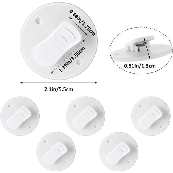Set med 6 duschdraperiklämmor, 5,5 cm, stänkskydd, självhäftande, vindtät, vit