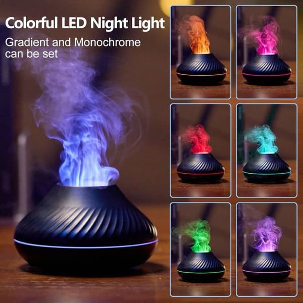 Aromadiffuser med flamme, æterisk oliediffuser, 7-farvet natlys