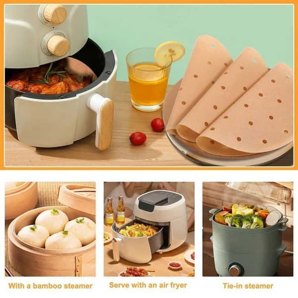Bakplåtspapper för airfryer, 23 cm runda ark, 100 perforerade ark och 100 operforerade ark