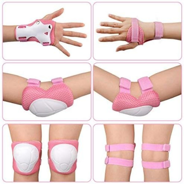 Barn Skate Pads 6 st Justerbara Barn Knäskydd Armbågsskydd Handledsskydd Skyddsutrustning Set för Cykling Rullskridskoåkning Scooter Pink