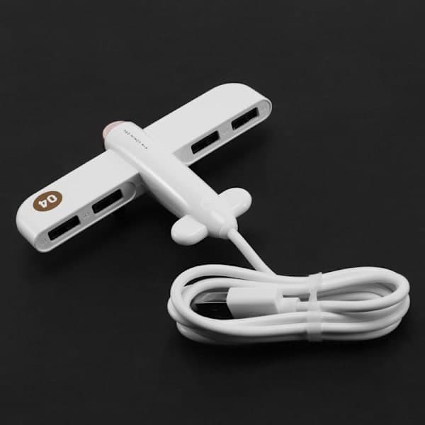 USB 2.0 Hub 4-Port Connector Splitter Adapter U-Disk Socket Flymodel Skrivebordstilbehør Hvid