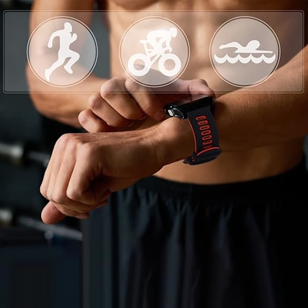 Silikone Gummirem til Ure, Quick Release Sport Rem til Ure, Universal Smartwatch Rem med Sort Rustfrit Stål Spænde til Mænd og Kvinder Black-Red 22mm