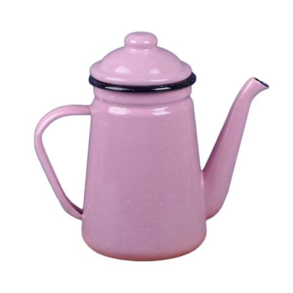 Emaljerad Kaffekanna 1.1L Vattenkokare Tålig Tjock Vatten Mjölkvärmare Spishäll Tekanna Vattenkokare för Hem Utomhus Te Kaffe Pink