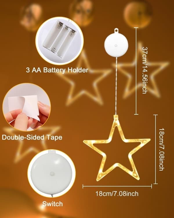 LED-stjerner Julelys, 3-pakning LED-julevinduslys, 10 LED-juledekorasjoner med timer for vindu