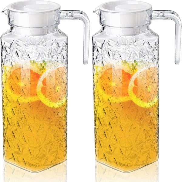 2 Pack Acrylic Pitchers with Lid, 1.1L / 37oz Clear Plastic Pitcher, Transparent Juice Jug Water Pitcher , BPA-Free and Shatter-Proof