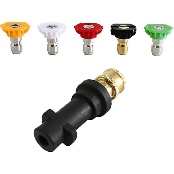 Høytrykksvaskeradapter, til 6,35 mm hurtigkobling for Karcher K2-k7, med 5 høytrykksvaskerdyser, flere grader, 2,5 GPM