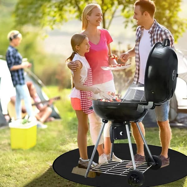 Rund brandsäker matta 120 cm - Golvskydd för utomhusbruk - Glasfiber och silikon - För grill och eldstad