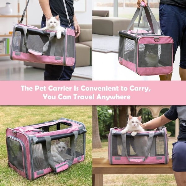Kæledyrsbur til store katte, blødt kattebur til mellemstore og store katte og hvalpe op til 9 kg, vaskbar hundeburbeskytter til hjemmet og udendørs brug Pink