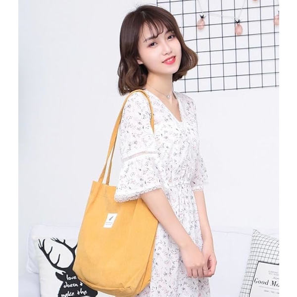 Canvas Håndvesker for Kvinner, Casual Canvas Crossbody Veske med Glidelås, Dobbel Skulderstropp, Canvas Vesker for Shopping, Arbeid og Reise Djb02-amarillo