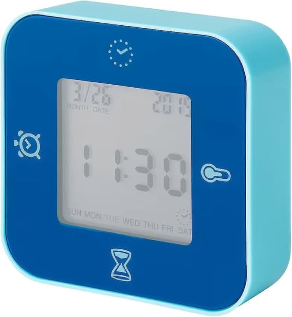 Klokke/termometer/alarm/timer, 4 funksjoner skrivebordsklokke (blå)