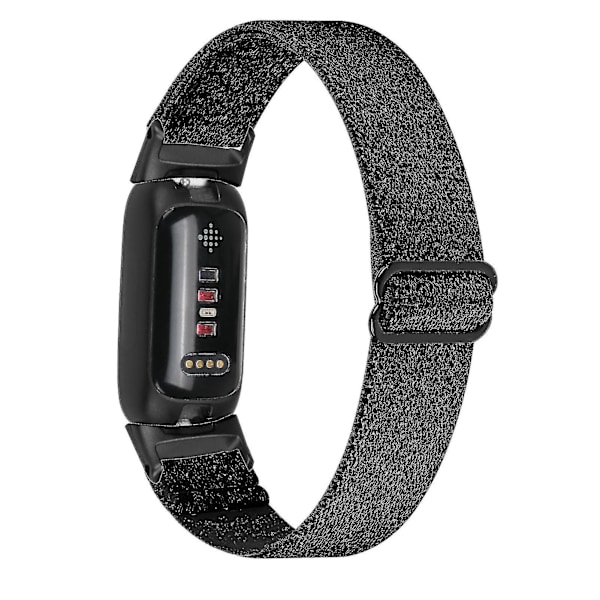 Elastiskt flätat nylonarmband för Fitbit Inspire 3, Solo Loop-ersättningsarmband med svart kontakt - Mörkgrön Glitter Black