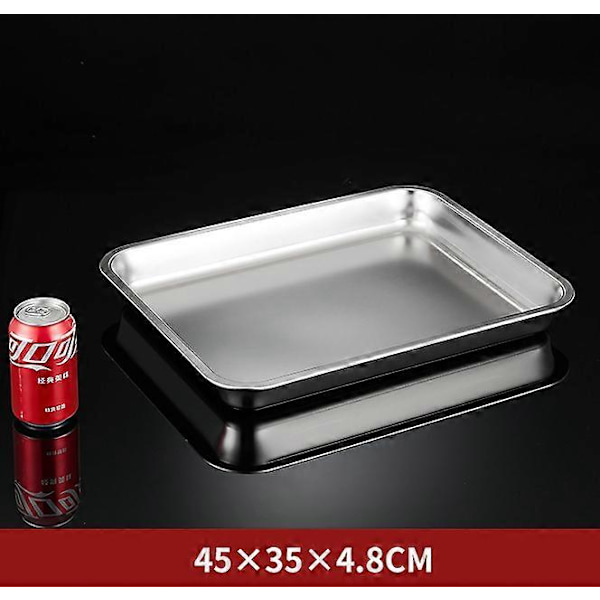 304 bricka i rostfritt stål, rektangulär ren platt botten fyrkantig plåt, kommersiellt kök bakplåt, förtjockad ångad risplåt S-style L45 W35 H4.8lat bottom