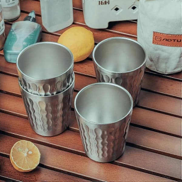 2 stk. Campingkopper i rustfritt stål | Campingkoppsett i rustfritt stål - 2 stk. Dobbeltveggede krus i rustfritt stål, dobbeltlagsdesign, 300 ml, stablebare 2 Pcs 300ml 2 Packs