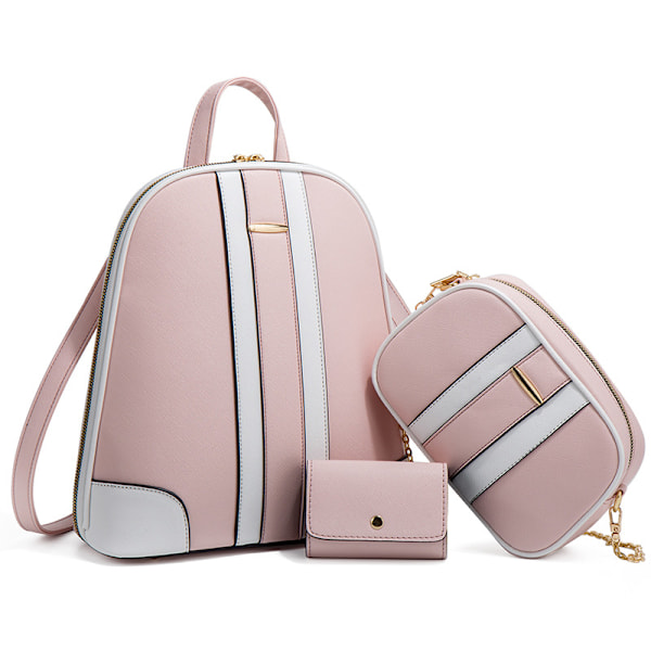 Brun PU Läder Ryggsäck Dam Lyx Axelväska Korthållare Set Crossbody Väska Gåva Pink