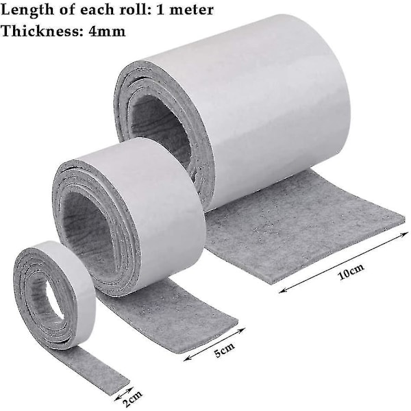 Paket med 3 Filttejp Självhäftande Filtglid, 2 cm / 5 cm / 10 cm Självhäftande Filt