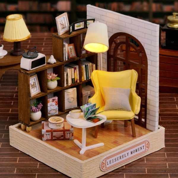 Gjør-det-selv dukkehus miniatyr med møbler Minihussett i tre Romdekorasjoner Håndverksgave til tenåringer Voksne Kvinner Menn