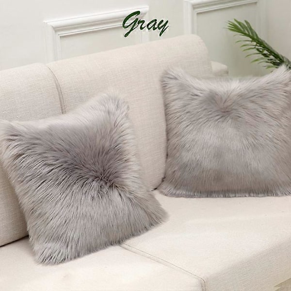 1 stk. Shaggy Fluffy Putetrekk Putevar Myk Pels Plysj 45x45cm gray