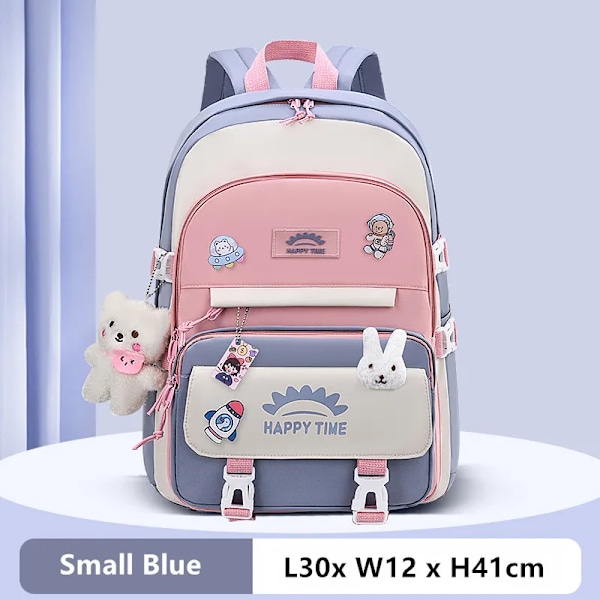 Söpö korealainen koulureppu tytöille, Kawaii vaaleanpunainen ja violetti koululaukku kirjastoon ja alakouluun, lahja opiskelijoille ja lapsille C