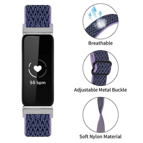 Til Fitbit Inspire 3 Wave Shape Vævet Nylon Smartwatch Rem Erstatningsarmbånd Multicolor Style F