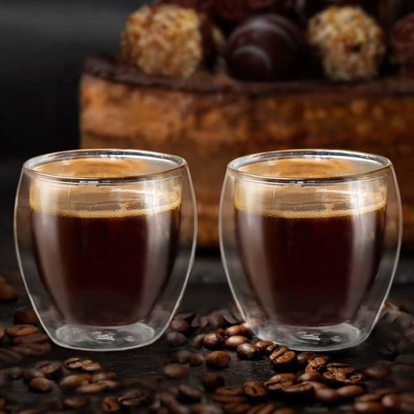 Dobbeltveggede espressoglass, sett med 6, 100 ml, mokkakopper, termoglass med sveveeffekt