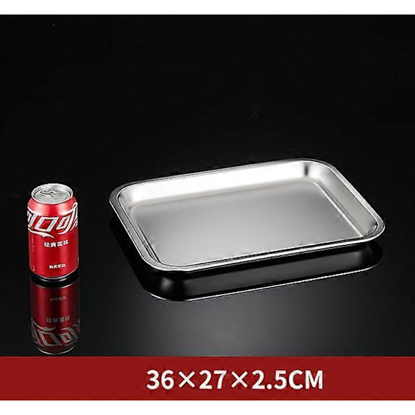 304 rustfritt stålbrett, rektangulær ren flat bunn firkantet plate, kommersiell kjøkken bakefiskplate, fortykket dampet risplate Q-style L36 W27 H2 flat bottom