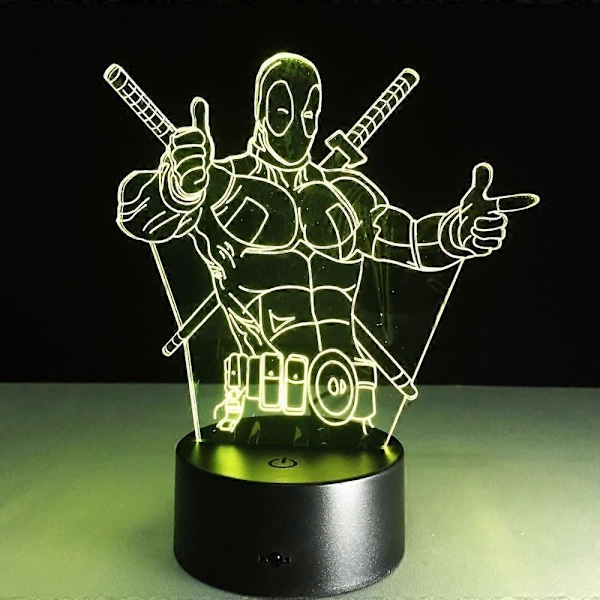 Wekity 3D-lampa Deadpool med fjärrkontroll - Den perfekta presenten till pojkar - Akryl bordslampa nattlampa möbel dekorativ färgglad 7 färger som byter hushåll hemtillbehör