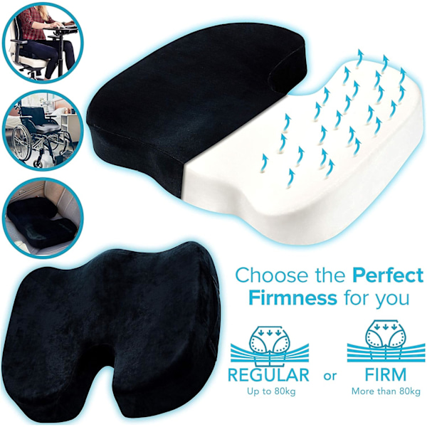 Kontorstol Setepute Lindrer Ryggsmerter Sklisikker Halebein Forbedrer Holdning og Støtter Hemoroider og Isjias Memory Foam Stolpute Black