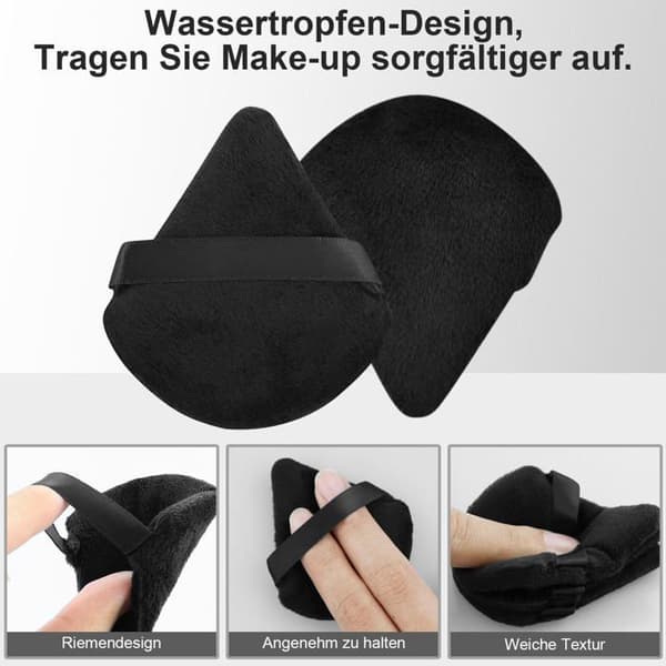 Sæt med 6 sorte trekantede fløjlsklude - Vaskbare - Til tør/våd makeup (pudder/foundation)