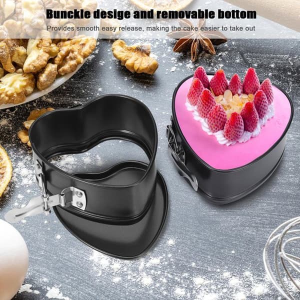 Hjerteformede springforme - 2, Mini 10cm, non-stick belægning, flad bund - Kager - Bagværk - Sort