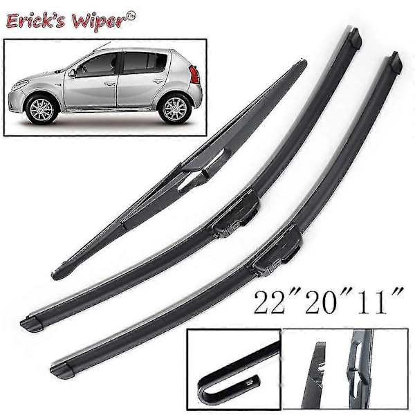 Torkarblad Fram & Bak Torkarblad Set Kit För Dacia Renault Sandero Mk2 2012 - 2014 Vindruta Vindruta Fönster 22\"20\"11\"