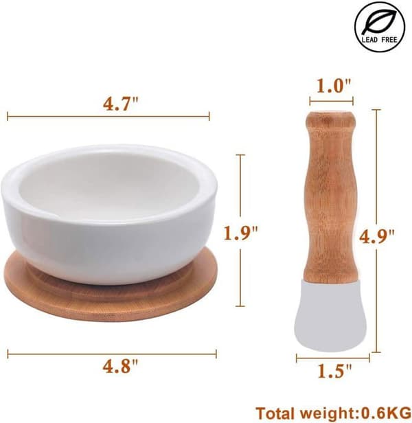Morter- og støder-sæt i porcelæn – Pilleknuser, krydderikværn, urte-skål, plus skridsikkert låg/base, standard