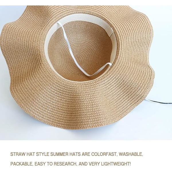 Solhatt för damer, 2-pack stråhatt sommarhatt för damer hopfällbar stor bredbrättad strandhatt